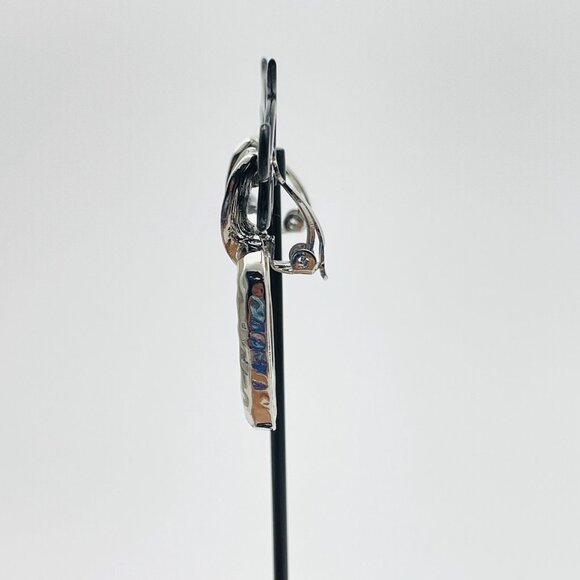 Vintage Hammered Earrings Silver Tone Clip On Geometric Dangle Modern Retro - Picture 7 of 7